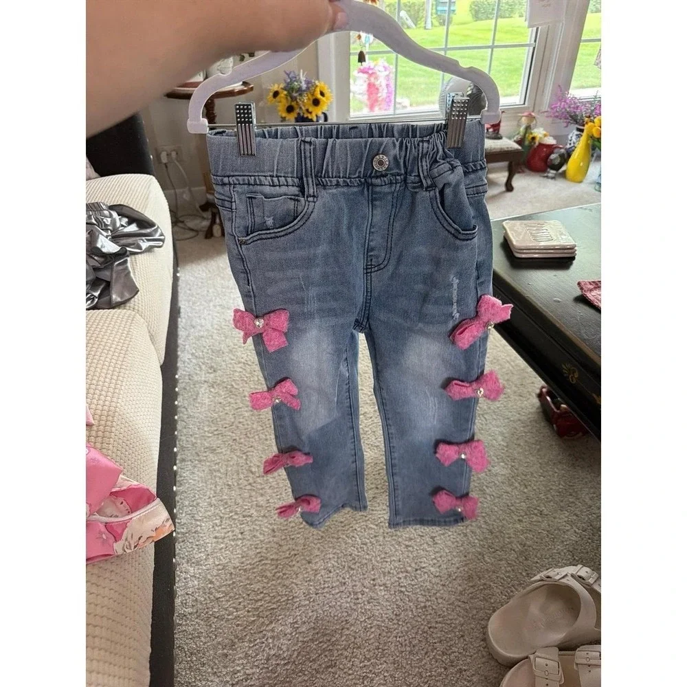 Lola + The Boys Cutie Bow Jeans featuring pink embellished bows 8